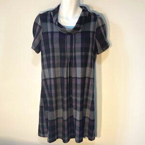 JH SZ PL Gray & Purple Plaid Dress Career Dark Academia Heritage 60's Preppy